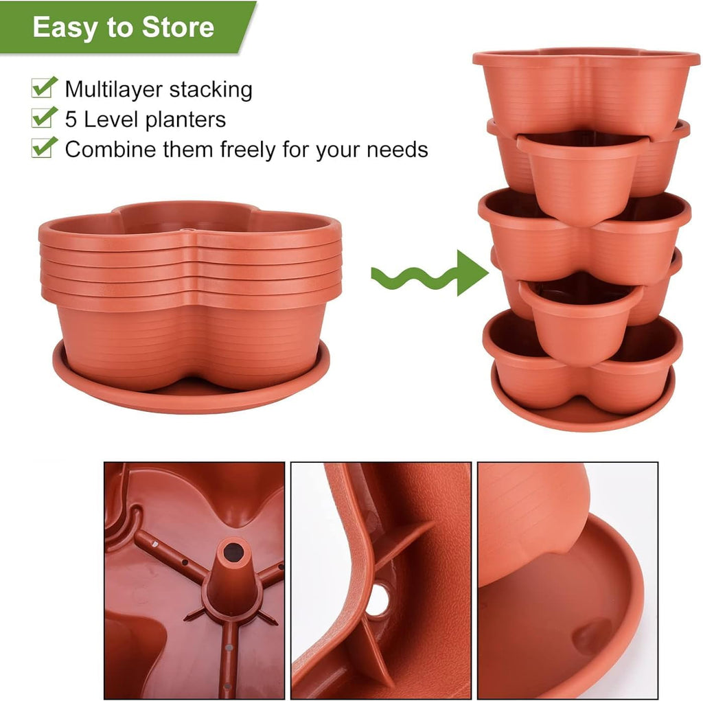 5 Tier Vertical Planters Stackable Gardening Planter for Strawberries, Flowers, Herb and Vegetables, Brick Red