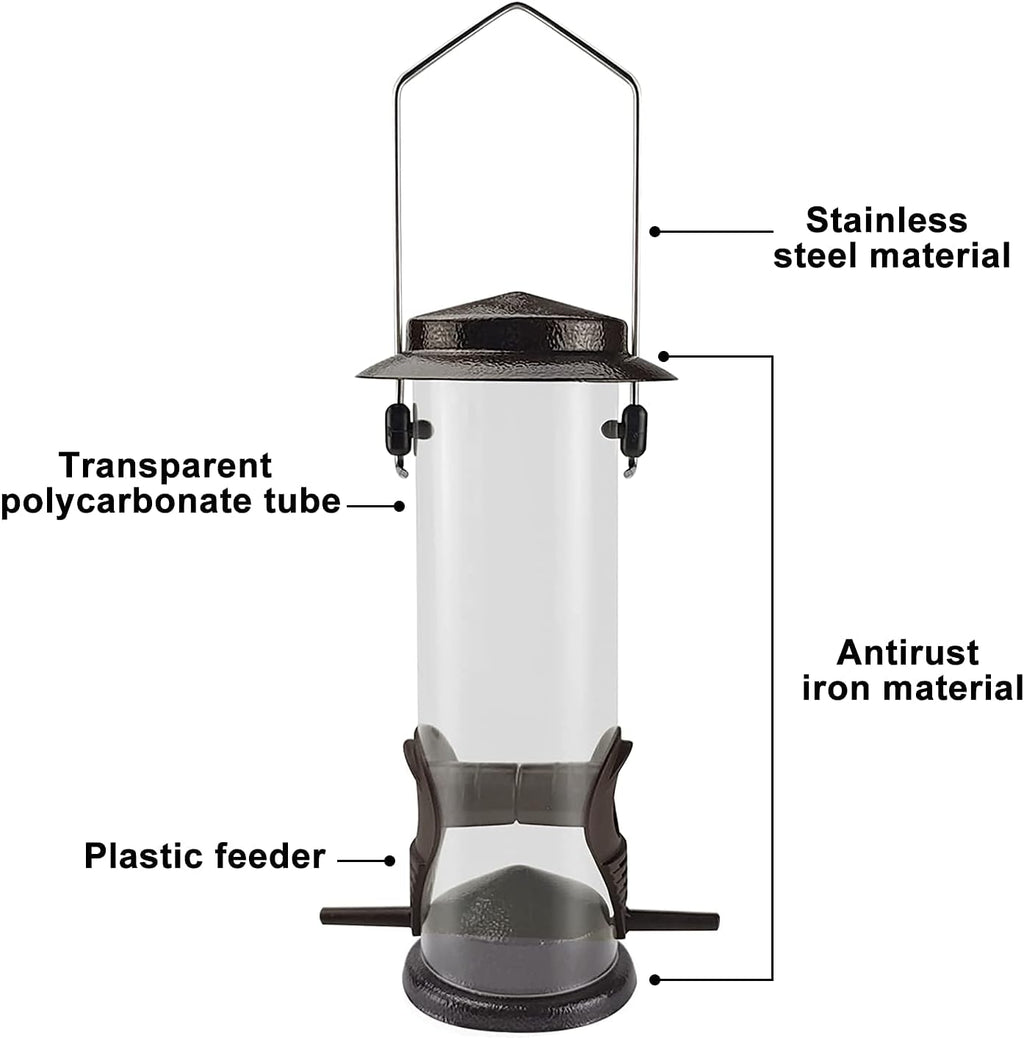 MIXXIDEA Wild Bird Feeders for Outdoors Hanging 2 Pack Stainless Steel Tube Bird Feeder, Water Resistant Finch Bird Feeder for Garden Backyard Decoration Attractive Metal Thistle Feeder (Coffee)