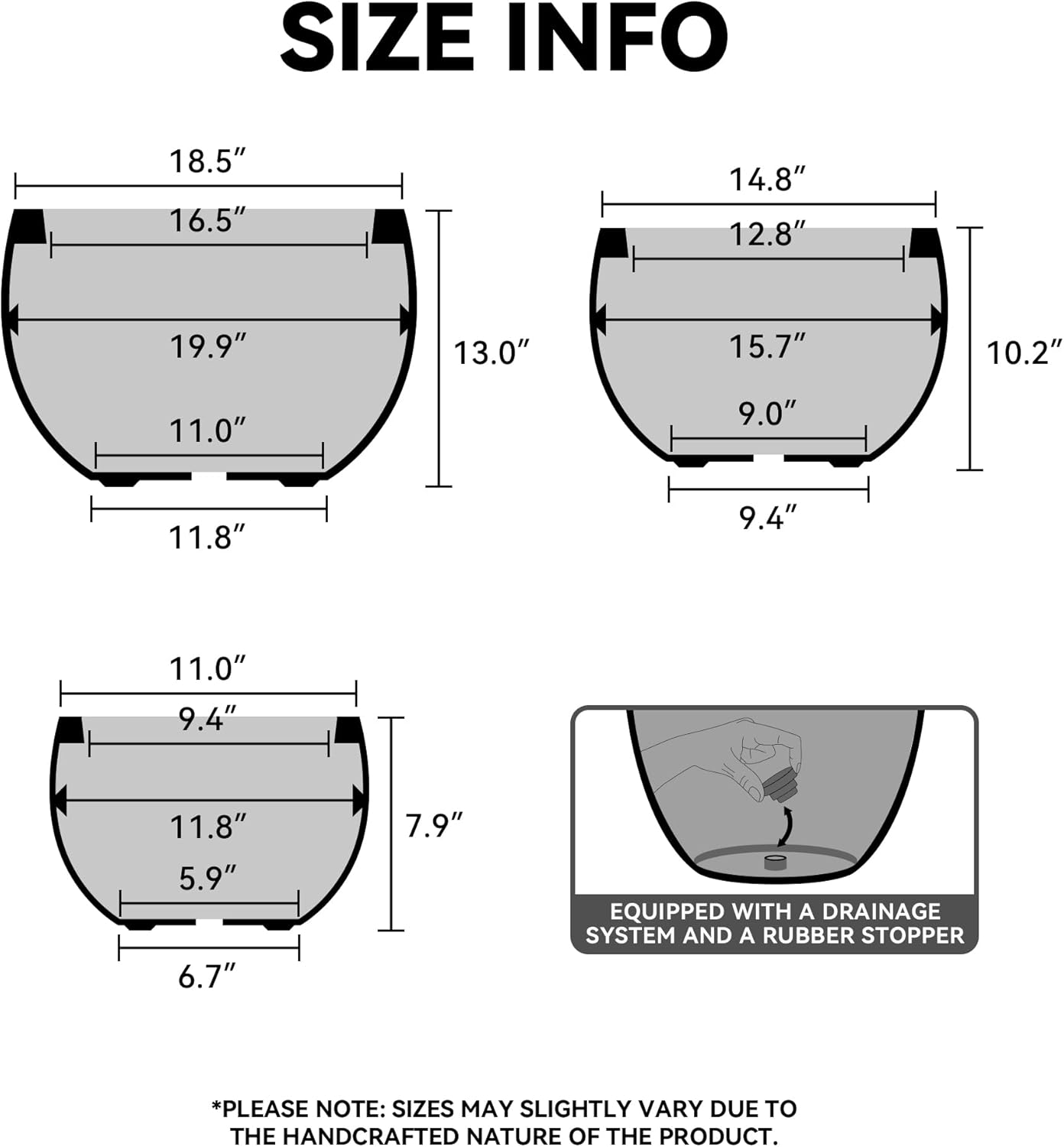 Kante 19.9" Dia Round Concrete Planter, Outdoor/Indoor Large Bowl Plant Pots with Drainage Hole and Rubber Plug for Garden Patio Balcony Home, Rusty