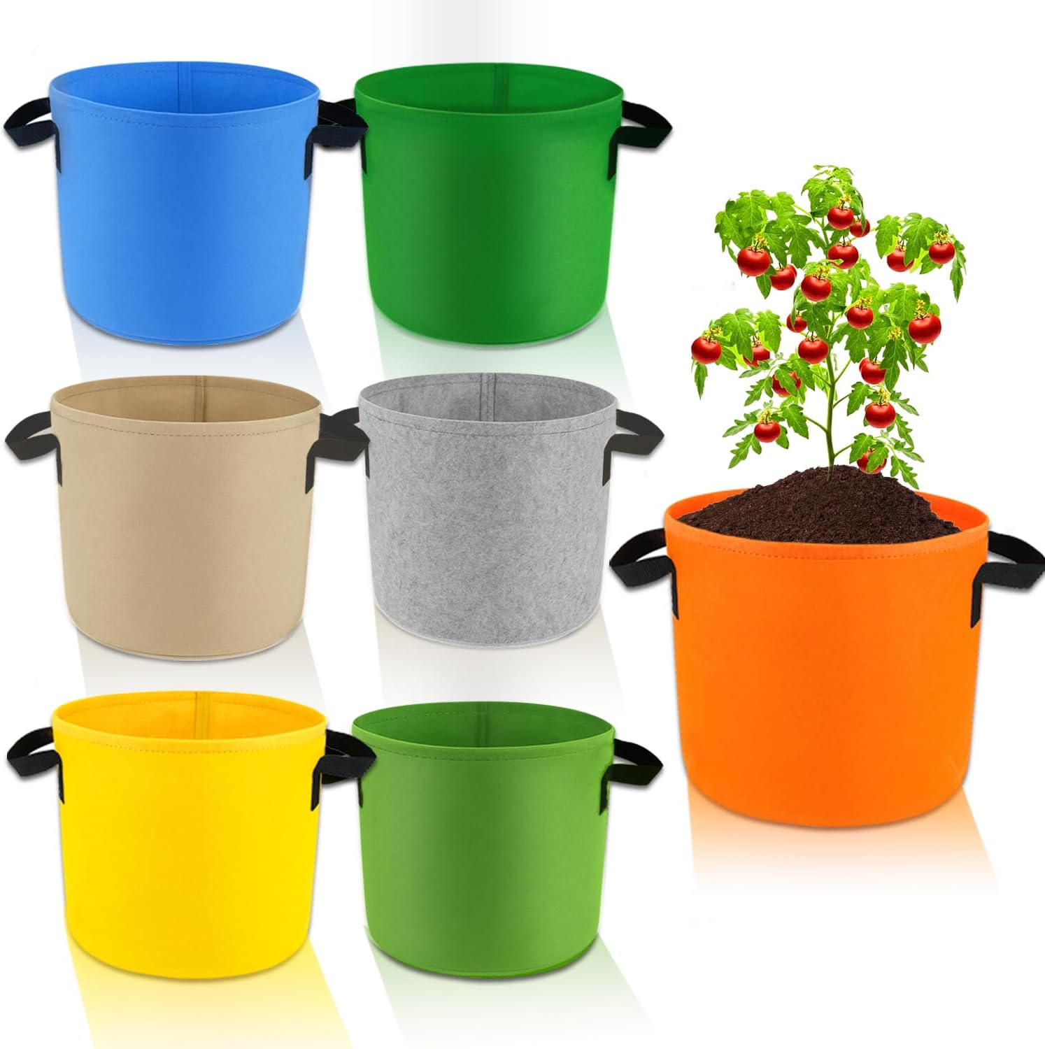 7-Pack 5 Gallon Grow Bags, Multi-Colored Planting Fabric Pots Garden Bags to Grow Vegetables,Flowers,Fruits, Tomato Growing Bag