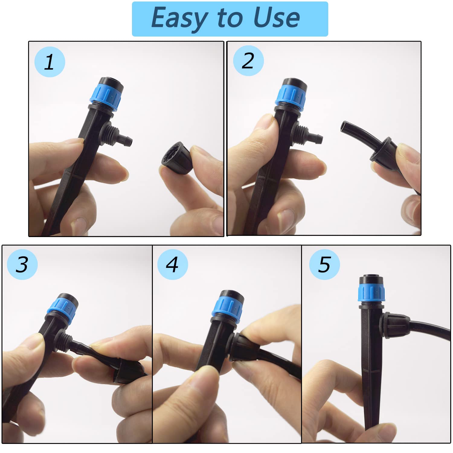 50Pcs Drip Irrigation Emitters with Lock, Adjustable 360 Degree Water Flow Irrigation Drippers for 1/4 inch Drip Irrigation Tubing, Micro Spray Drip System Parts for Garden Irrigation System