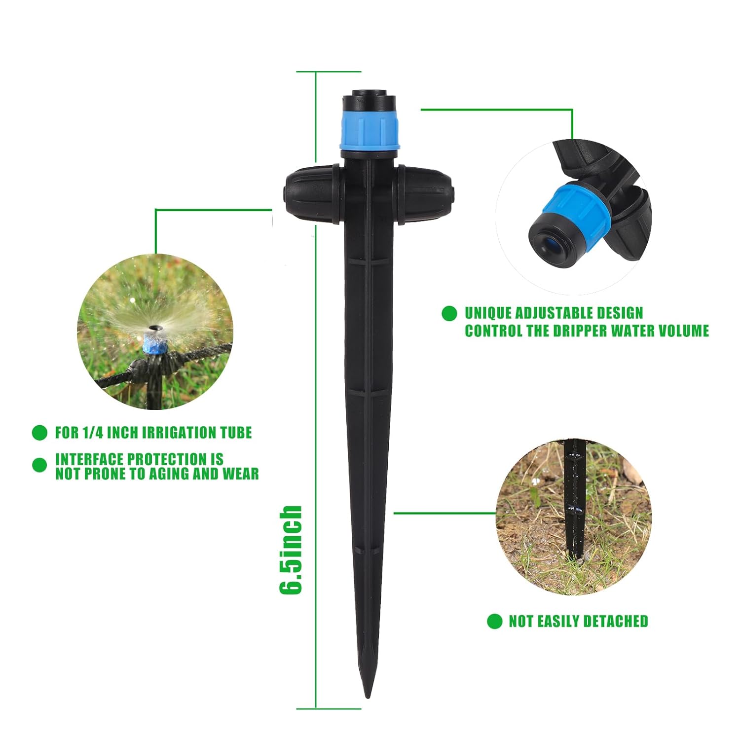 25 Pcs Drip Irrigation Fan Emitter for 1/4" Irrigation Tubing, Adjustable Water Flow Irrigation Spary Dripper with Stake Drip Micro Drip Irrigation Sprayer Emitter for Irrigation Watering System