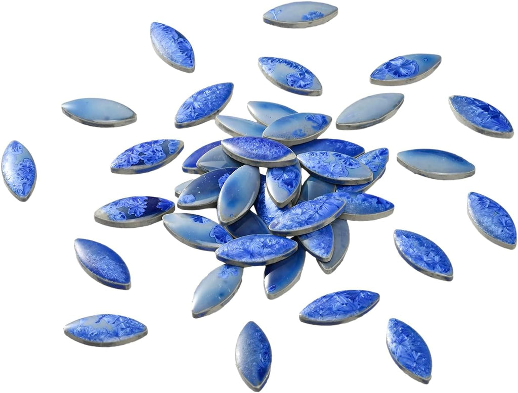 Blue Petal Ceramic Tiles Mosaic Tiles, Bulk Ceramic Mosaic Pieces Stepping Stone Crafts Making Supplies for Home Outdoor Floor Vase Tabletop Decoration - 70pcs