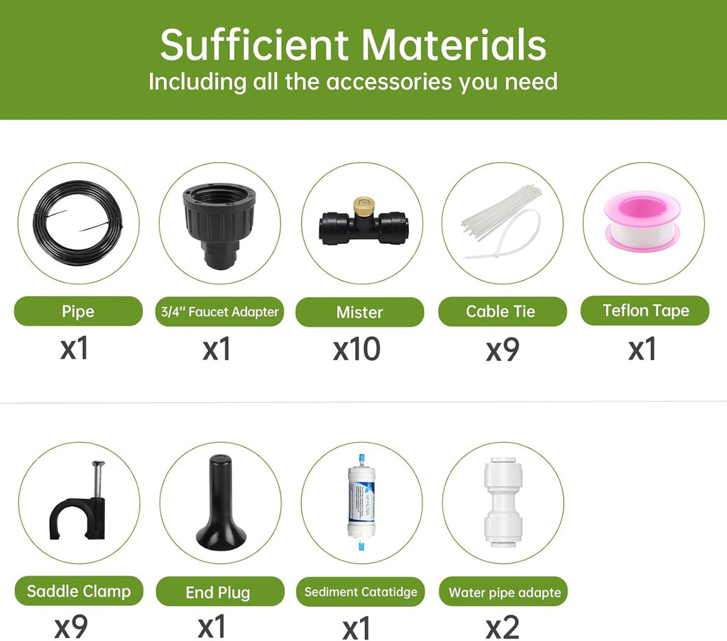 30FT Outdoor Misting Cooling System‌ - Patio Garden Kit with ‌Brass Nozzles & UV Tubing‌, DIY Install for ‌Pool, BBQ, Greenhouse‌, Water-Saving High Pressure Cooler