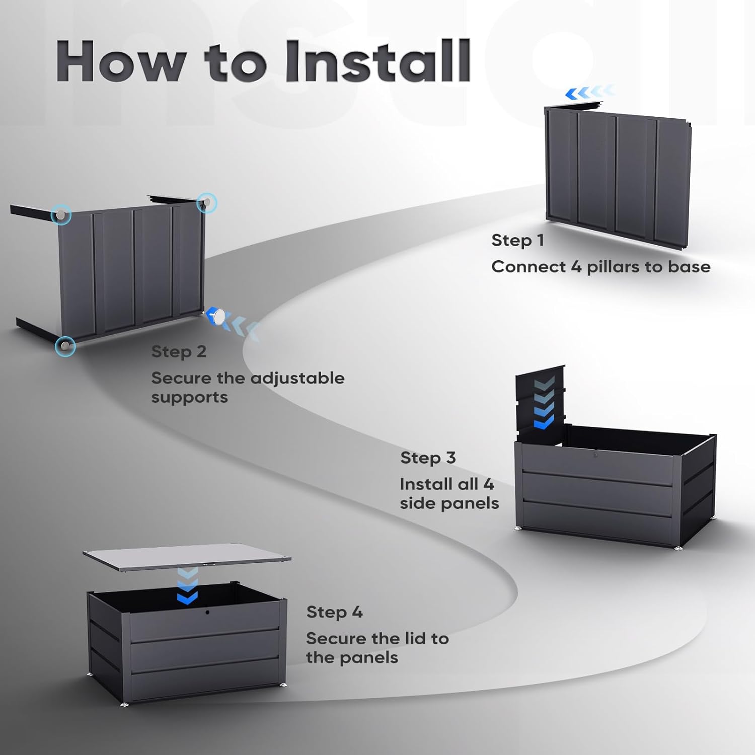 Quictent Metal Deck Box 150 Gallon Outdoor with Hydraulic Lid, Easy Assemble Waterproof Weather-Resistant Storage Bin, 660LBS Capacity for Patio/Garden/Poolside, Grey