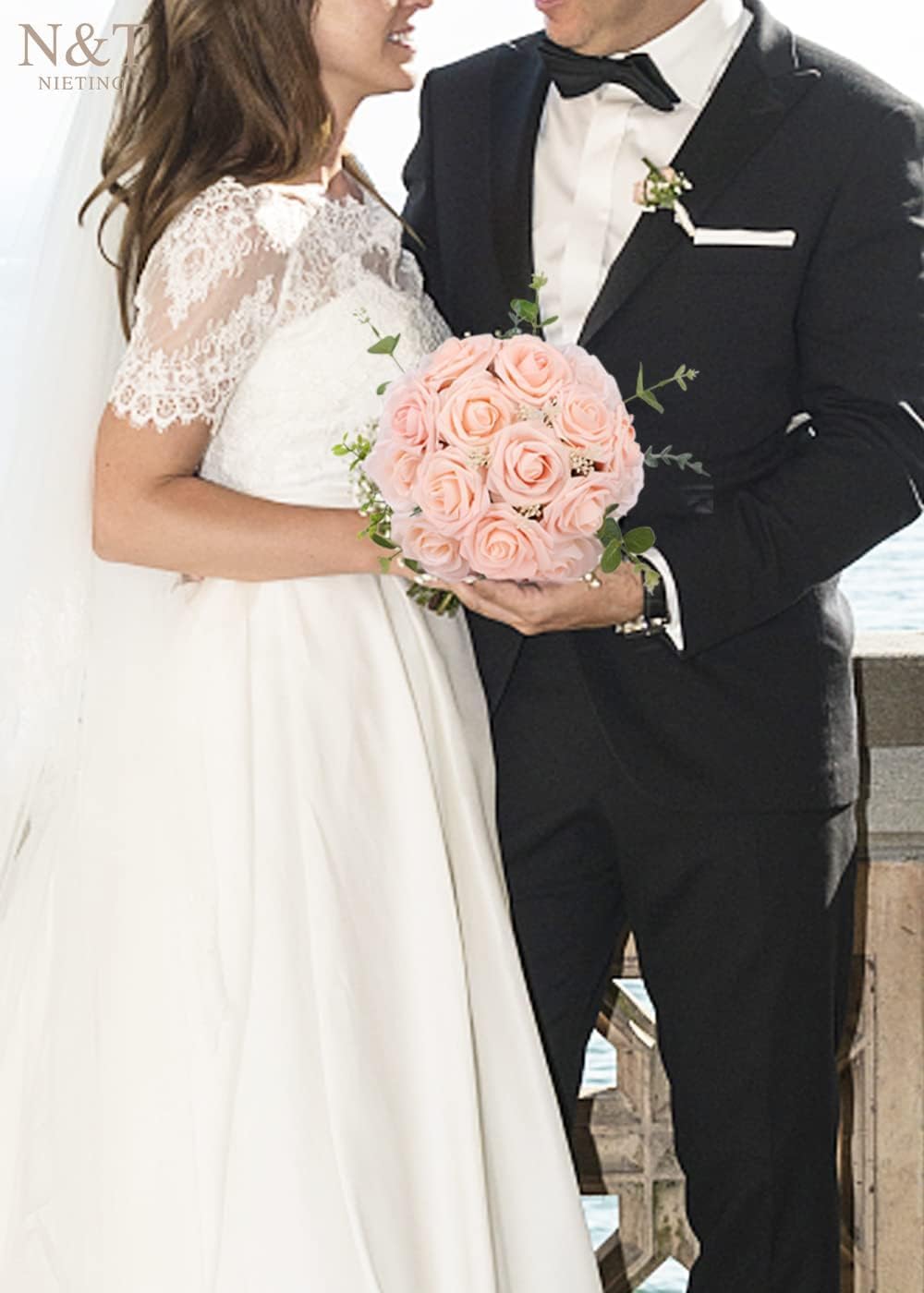 N&T NIETING Artificial Flowers, 25Pcs Fake Flowers Roses Perfect for DIY Wedding Bouquets Centerpieces Bridal Shower Party Home Flower Arrangement Decorations, Blush