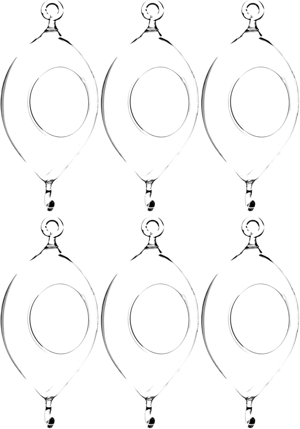 WGV Hanging Terrarium, Width 3.5", Height 7", Oblong, Double Hook, DIY Air Succulent Planter, Clear Glass Vase Orb, Candle Holder for Windowsill Outdoor Garden Decor, 6 Pieces Bulk