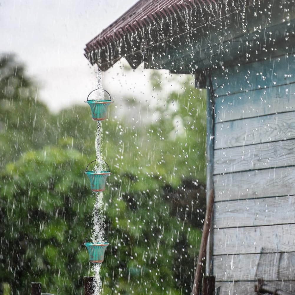 11ft Copper Rain Chains for Outside, 12 Cups Rain Catcher Chain Replacement Downspout for Gutters, Adjustable Length