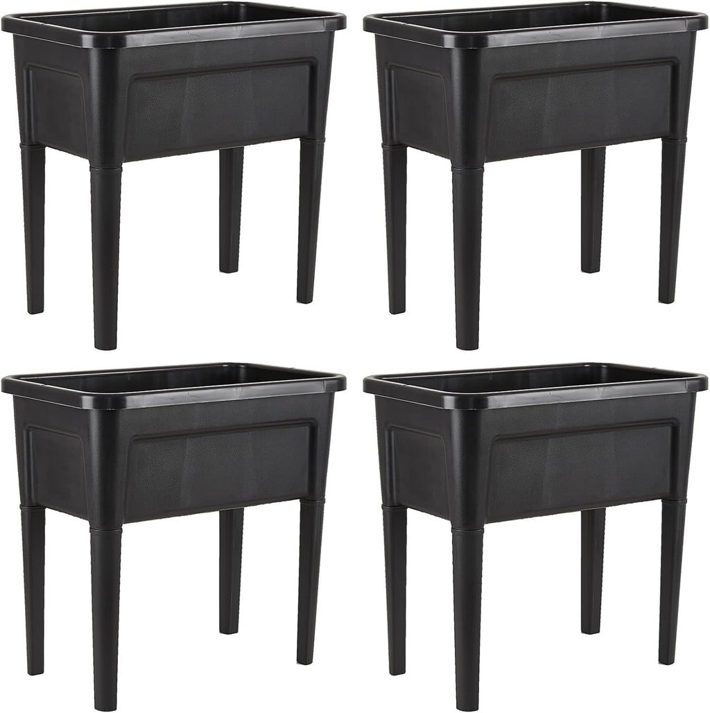 4 Pcs Plastic Raised Garden Beds with Legs，16 Gallon Outdoor Elevated Garden Planter Box，Perfect for Flowers, Vegetables, and Herbs