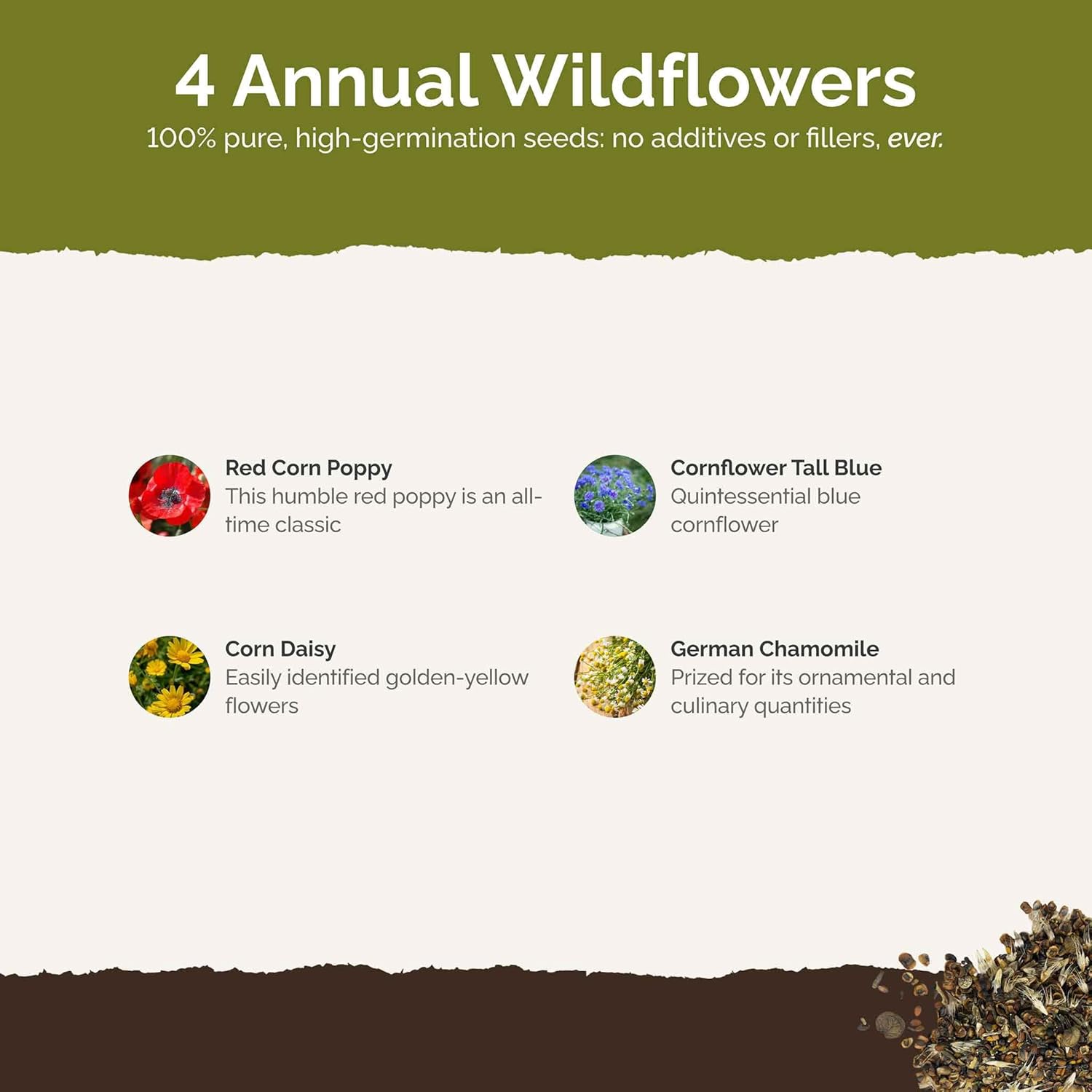 Eden Brothers Back to Basics Flower Mixed Seeds for Planting, 5 lb, 2,400,000+ Seeds with Cornflower Tall Blue, Corn Daisy, Attracts Pollinators, Plant in Spring or Fall, Zones 3, 4, 5, 6, 7, 8, 9, 10