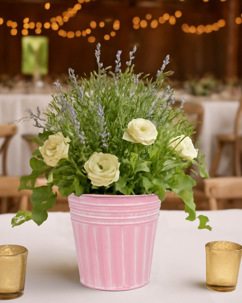 6 Inch Pink Metal Rustic Flower Pots - 6Pcs Medium Galvanized Planters with Drainage Hole and Rubber Plug, Rustproof Metal Bucket Plant Pots Farmhouse Vintage Style for Decor