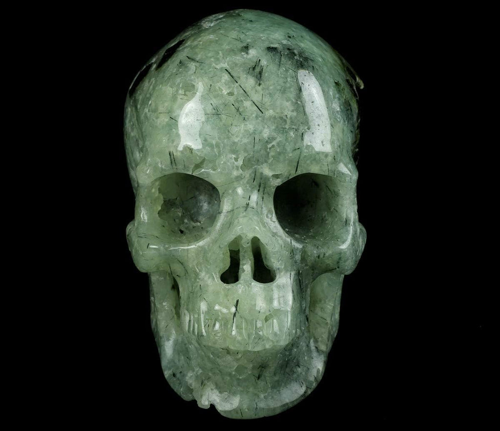 Skullis 5.0” Prehnite Super Realistic Crystal Skull, Hand Carved Gemstone Fine Art Sculpture, Reiki Healing Stone Statue.1293 Z8
