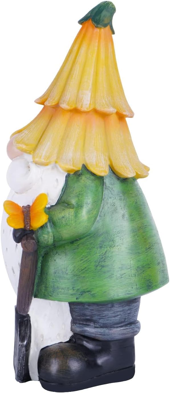 Topadorn Garden Gnome Outdoor Gnome Statue Resin Sculpture Outdoor Figurine with Yellow Hat for Garden Decoration, 11 Inch