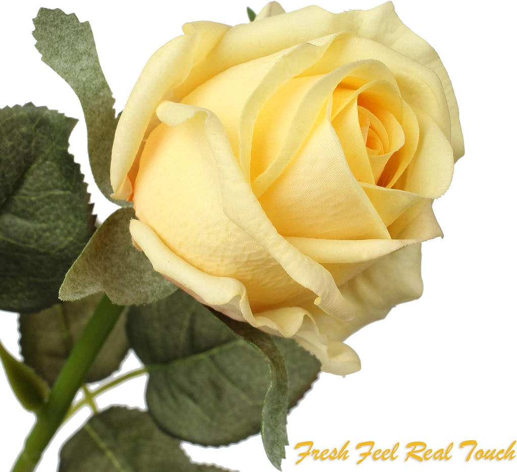 Artificial Realistic Roses Yellow Flowers 24" Real Touch Silk Roses Bouquet Long Stems Rose for Flower Arrangement Fake Roses Decor for Home Party Wedding Table Centerpieces Roses Realistic - 5 Pcs