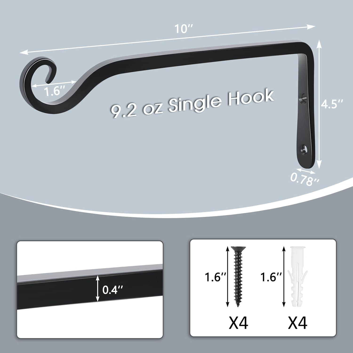 Gtongoko 2 Pack 10 Inch Metal Plant Hangers Wall Hooks for Hanging Plant Brackets, Outdoor Hooks for Hanging Bird Feeders, Flower Baskets, Lanterns, Wind Chinme, Solar Lamps