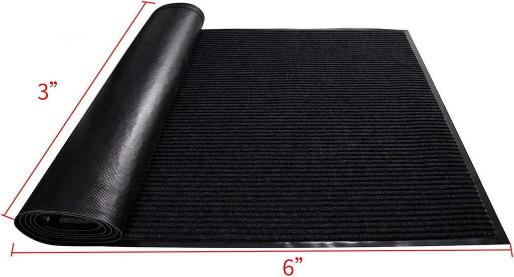 TANYOYO 3' X 6' Commercial Grade Door Floor Mat Brush Step Entrance Mat Vinyl Backed Utility Doormat Heavy Duty Floor Rugs Commercial Outdoor Carpet Indoor Entrance Mat，Black
