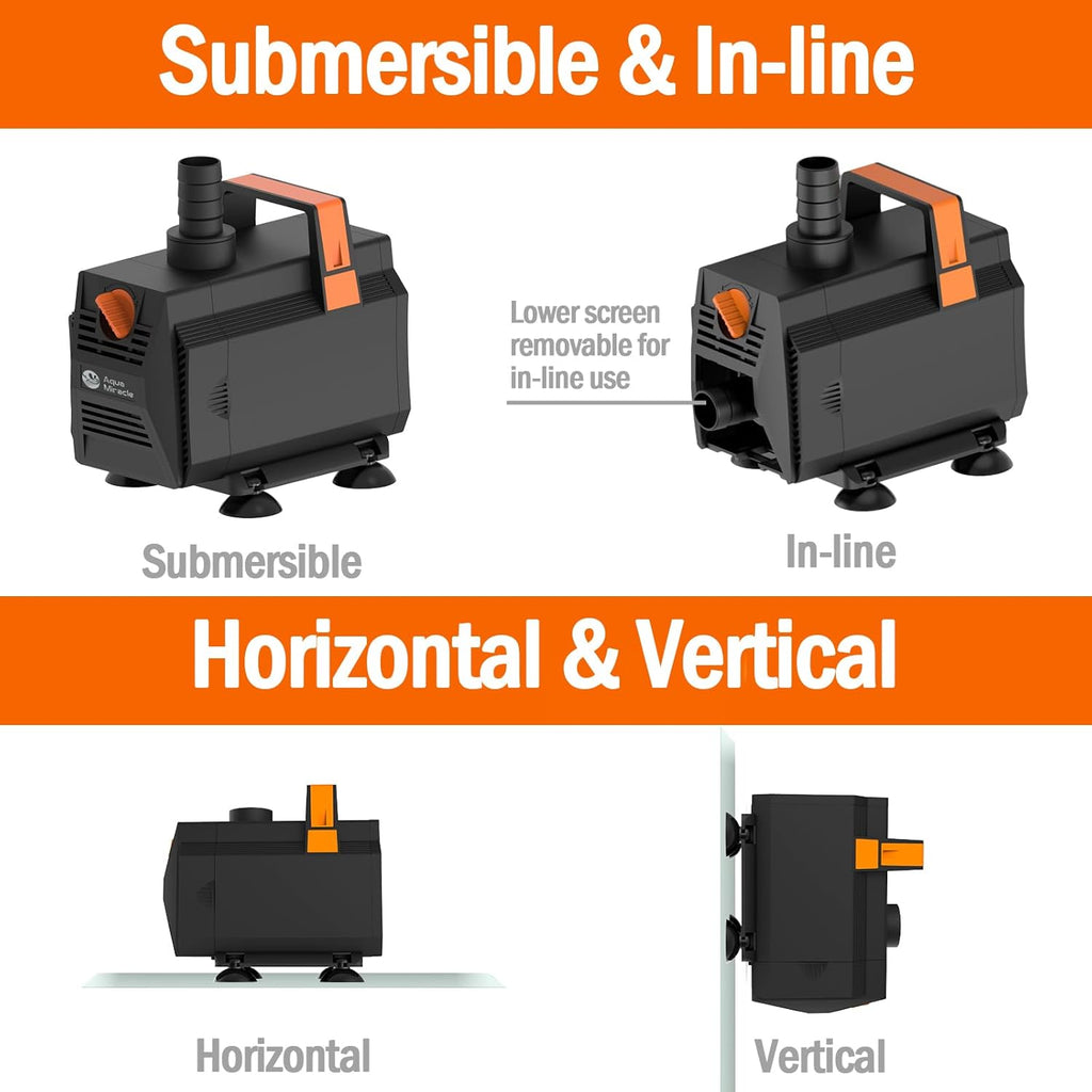 AquaMiracle 1050GPH Aquarium Water Pumps (4000L/H, 55W) Fountain Pump Pond Pump Submersible Water Pump with Flow Control for Fountain, Waterfall, Statuary, Filtration, Water feature, Hydroponics