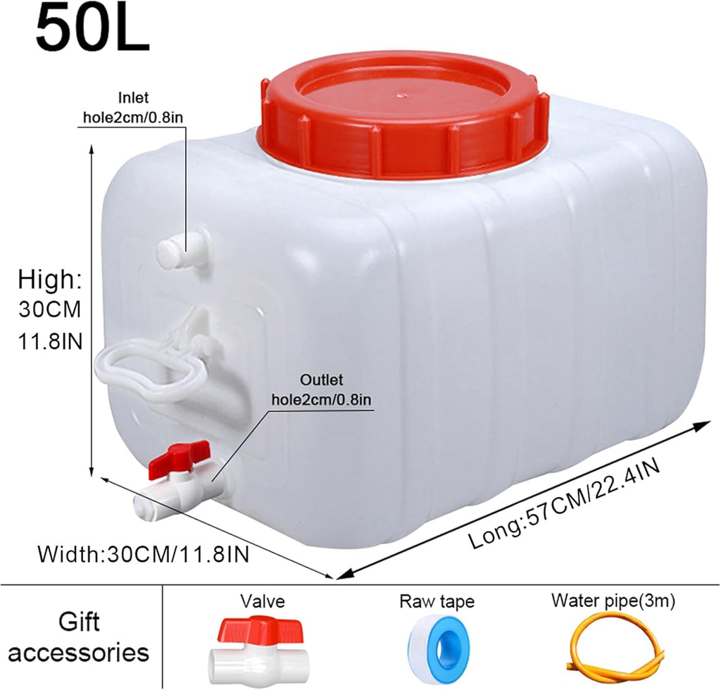 Large Capacity Water Container with Spigot Hose, Portable Water Storage Tank 52.8 Gallon No Leakage Camping Water Carrier for Emergency Vehicle Car Outdoor Hiking Picnic(Size:50L/13.2Gal)