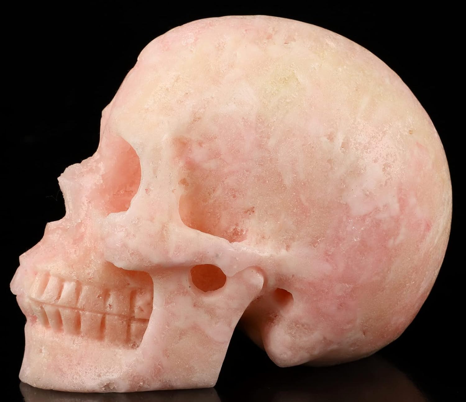 Skullis 5.0" Pink Aragonite Crystal Skull, Hand Carved Gemstone Fine Art Sculpture, Reiki Healing Stone Statue.048 Z8