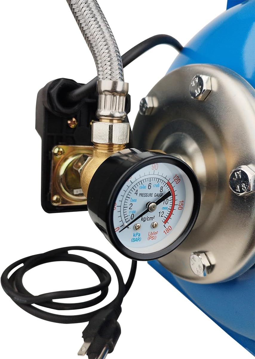 1.6Hp SS Shallow Well & Pressure Booster Pump 110V Water Transfer 48m 15GPM Automatic for Home Garden Sprinkler System Lawn Farm Draining Irrigation