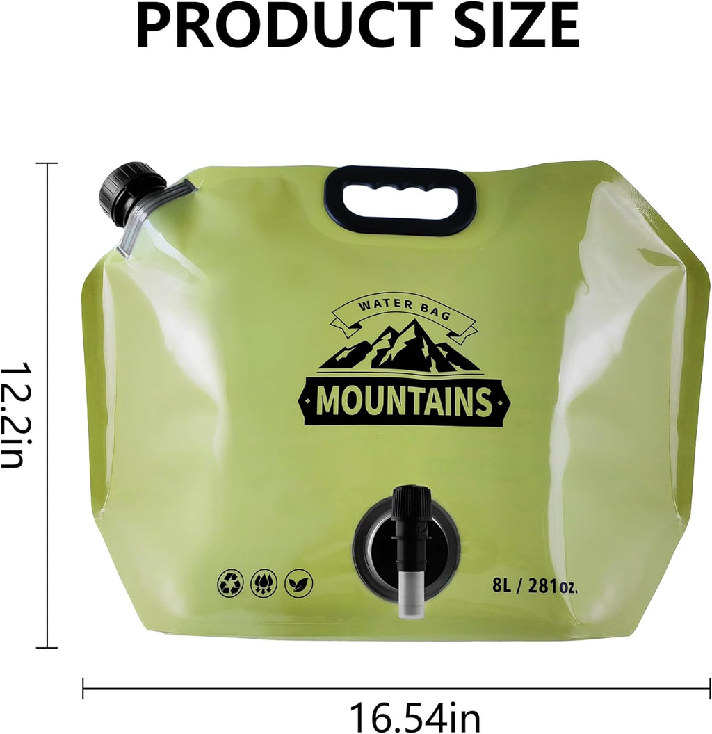 Collapsible 8L Water Storage Bag, BPA-Free Portable Folding Water Jug with Adjustable Faucet, Leakproof Emergency Water Bag for Camping, Hiking, Riding, Outdoor Sport (GREEN, 1)