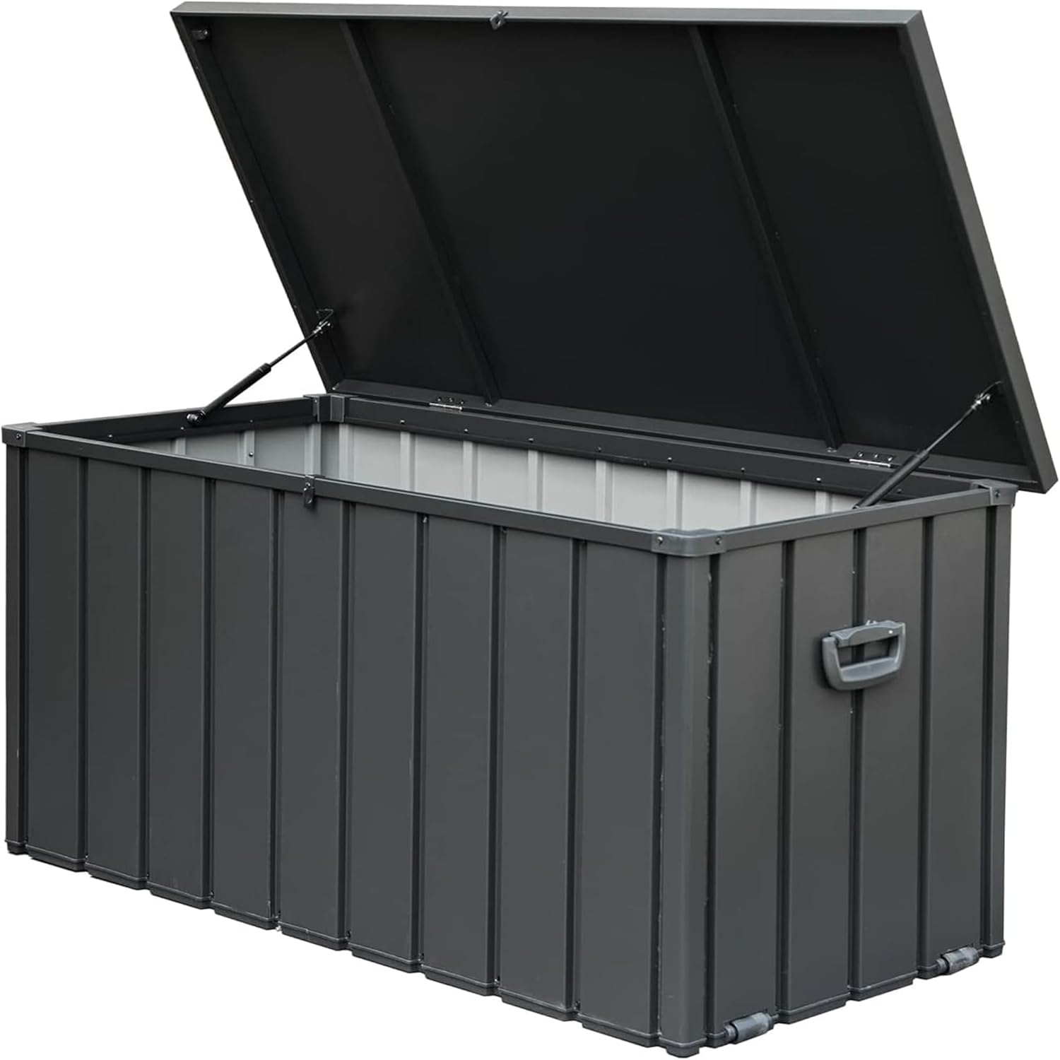 KUIKUI 200 Gallon Deck Box Waterproof, 200 Gallon Outdoor Storage Box, Metal Deck Box Waterproof for Pool Patio Cushions and Sports Pools Equipment, Dark Gray