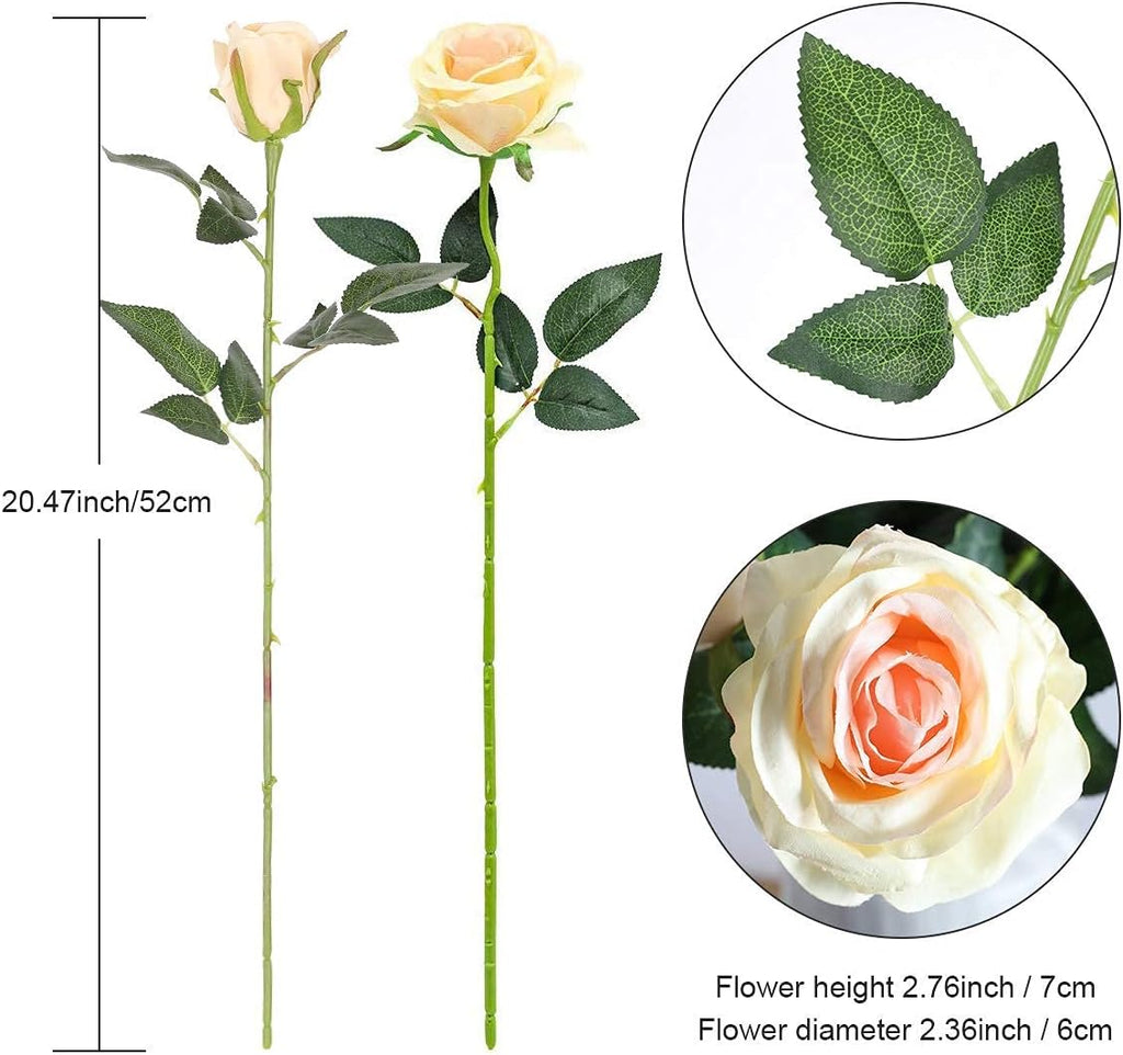 Hawesome FLORRALIA 12PCS Artificial Silk Flowers Realistic Roses Bouquet Long Stem for Home Wedding Decoration Party (Champagne 1)
