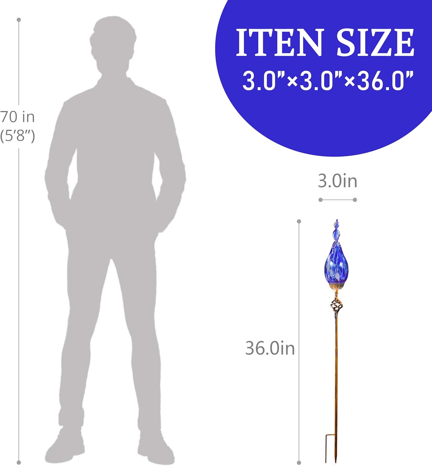 Solar Garden Lights, Decorative LED Flame Garden Stakes, Hand Blown Glass and Outdoor Waterproof Glass Stakes (Dark Blue)