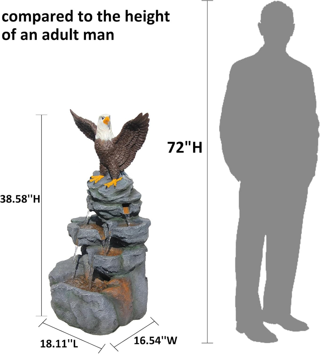 YZM Bald Eagle Statue Outdoor Fountain Tiered Cascading Rock Water Feature for Garden Patio Backyard Porch Deck 38.58" Tall Outdoor Waterfall Sculpture Elegant Garden Decor