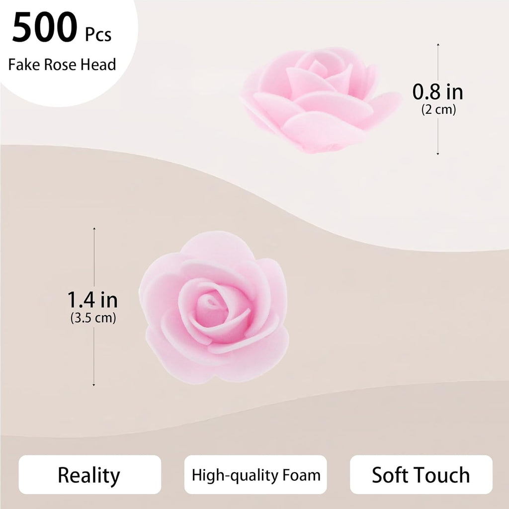 500 Pcs 1.4 Inch Mini Artificial Flowers Head Bulk 5 in 1 Set Faux Foam Fake Small Rose Tiny Baby Flores Bouquet Cake Gift Home Decoration DIY Craft (Light Pink)