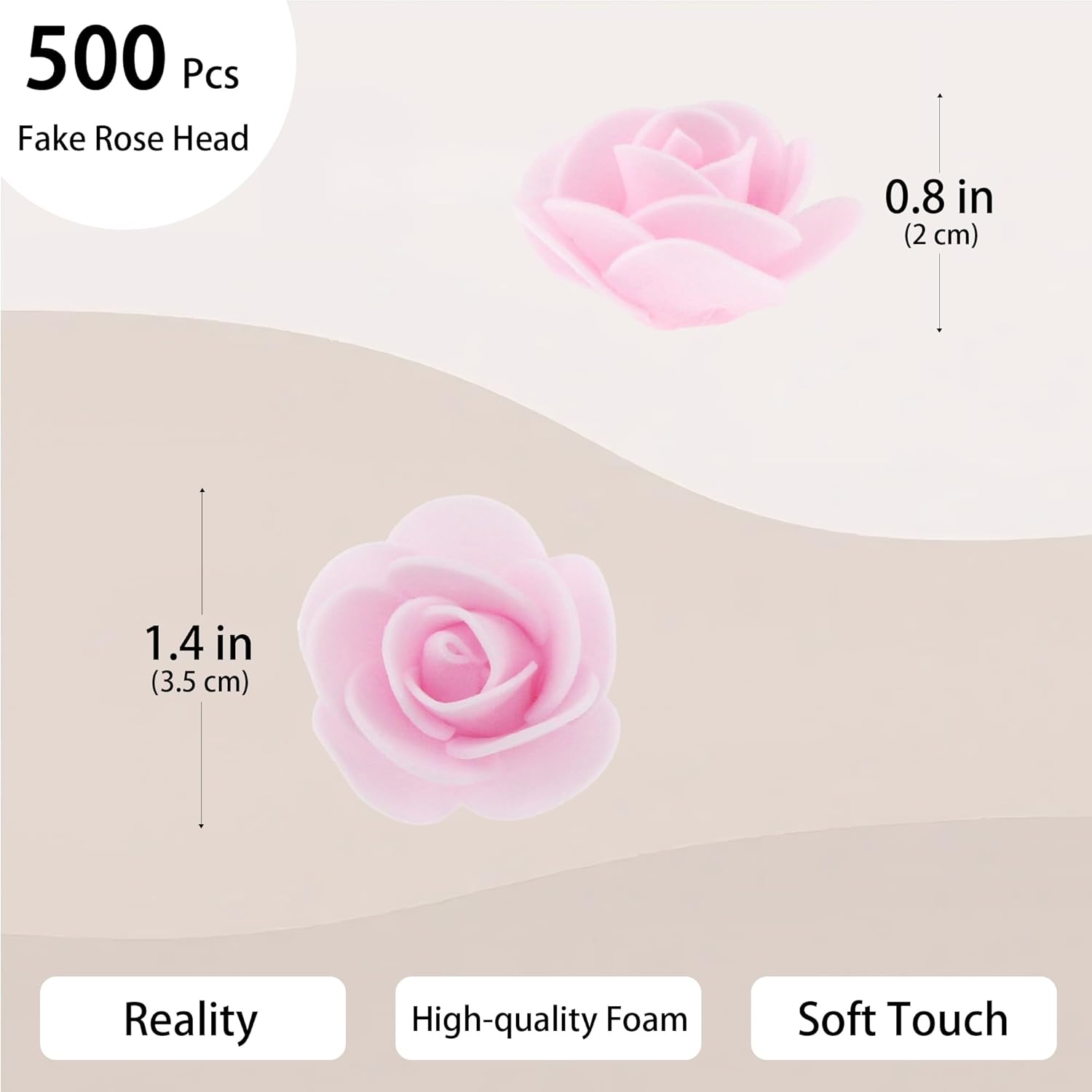 500 Pcs 1.4 Inch Mini Artificial Flowers Head Bulk 5 in 1 Set Faux Foam Fake Small Rose Tiny Baby Flores Bouquet Cake Gift Home Decoration DIY Craft (Light Pink)