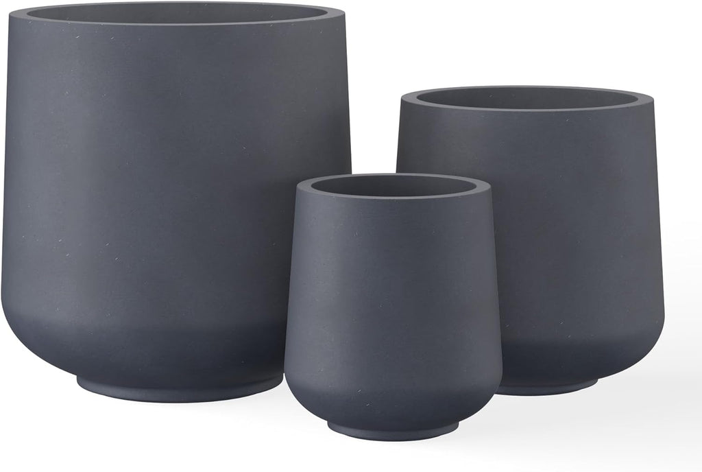 Kante 15.3"+11.6"+8.2" Dia Round Concrete Planter, Large Outdoor Indoor Planter Pots Containers with Drainage Holes and Rubber Plug for Home Garden Patio, Charcoal