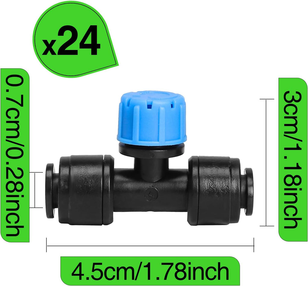 MIXC 24 Pack 1/4" Drip Irrigation Emitters, Adjustable 360° Drip Emitters for 1/4" Tubing, Leak-Proof Water Drippers, Perfect for Potted Plants, Greenhouse & Outdoor Watering Systems