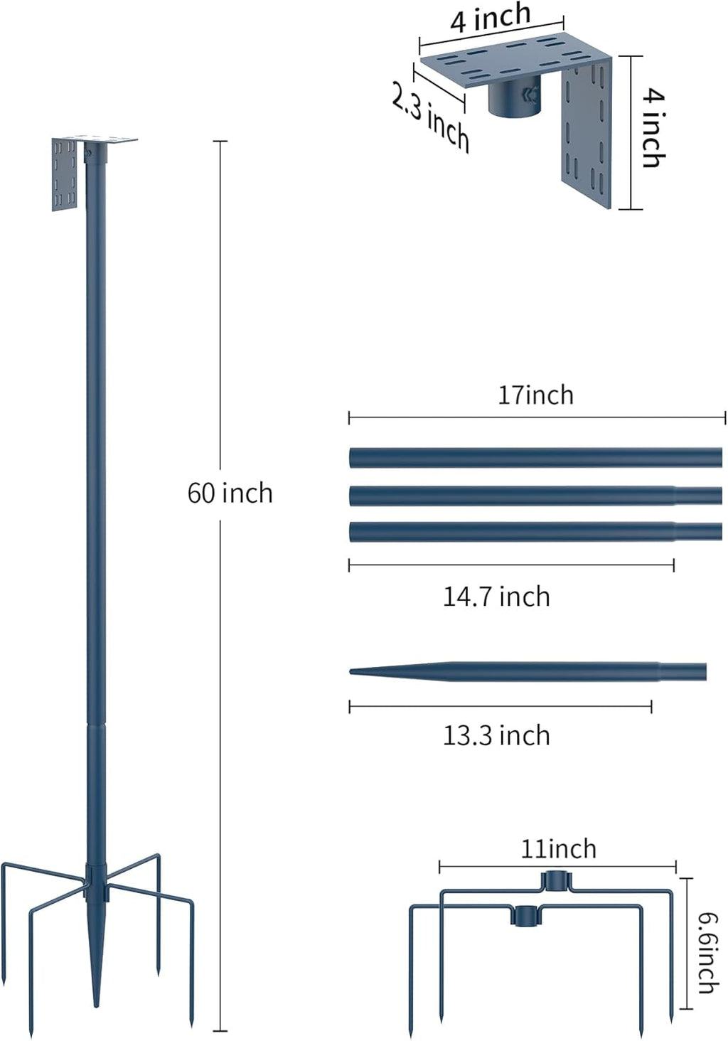 Bird Feeder Pole Stand – 60 Inch Height Feeding Station with 1-Inch Dia Heavy Duty for Hanging Feeders, Bird House Pole Mount Kit for Outdoor, Slip-Fit Connection，Blue