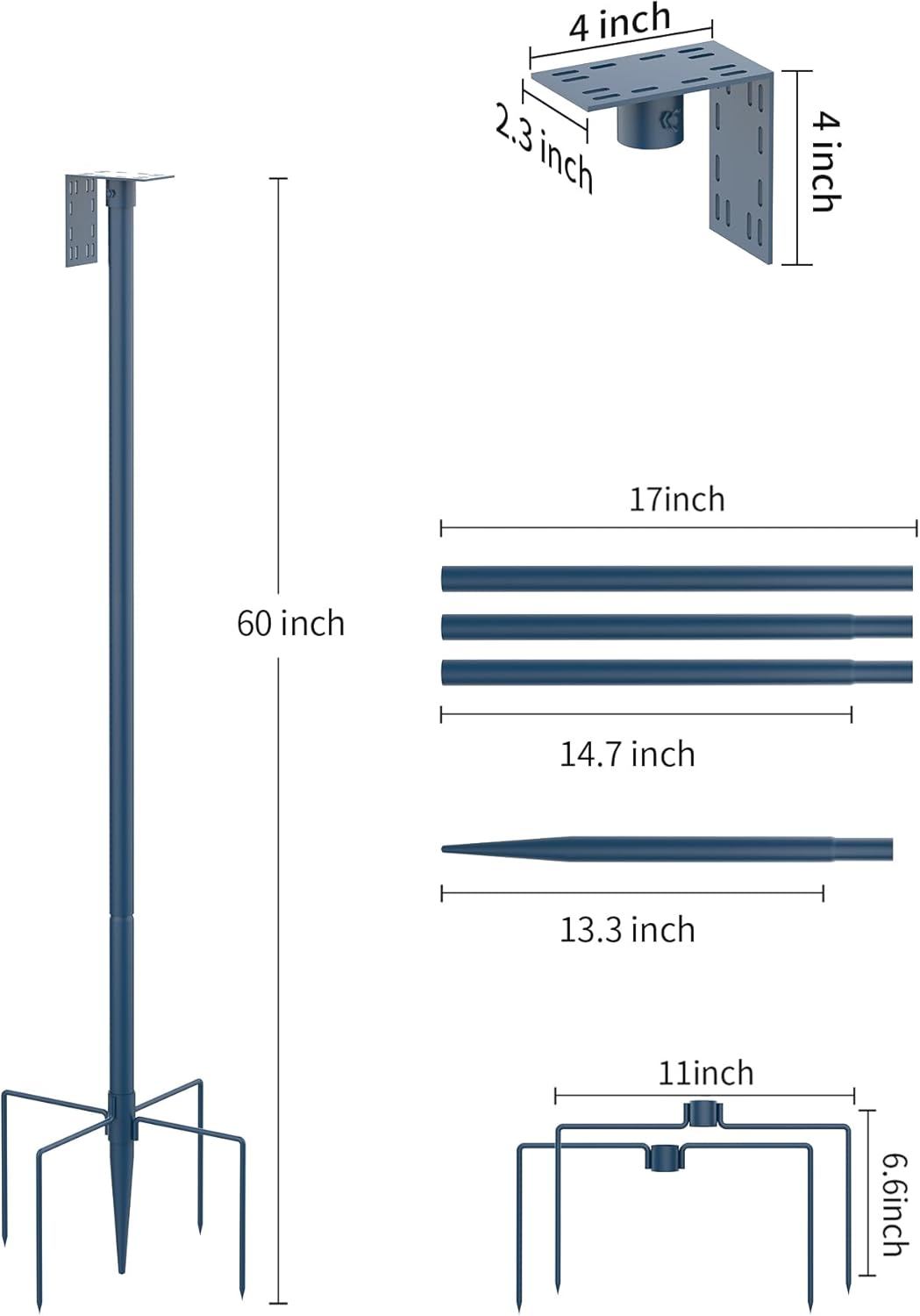 Bird Feeder Pole Stand – 60 Inch Height Feeding Station with 1-Inch Dia Heavy Duty for Hanging Feeders, Bird House Pole Mount Kit for Outdoor, Slip-Fit Connection，Blue