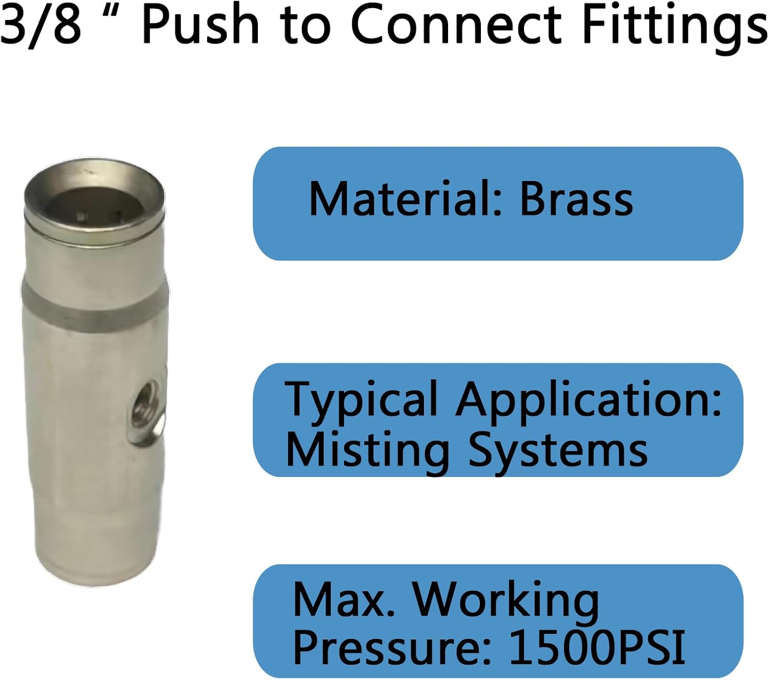 Push to Connect Fittings for High Pressure Misting System, 3/8" Misting Nozzle Connectors, Brass Slip-lock Connectors for 3/16" Threaded Mister Nozzles 5 pcs