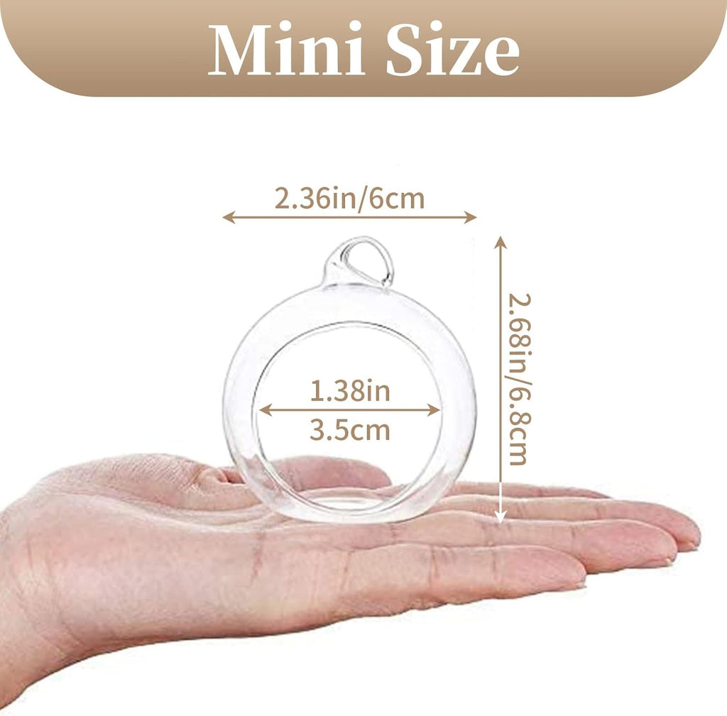 Sziqiqi Hanging Glass Globes Orbs Tea Light Candle Holders fillable with Trinkets for Wedding Ornaments, Wedding Birthday Christmas Party Centerpiece Accessory 2.36inch 10pcs +2 Extra