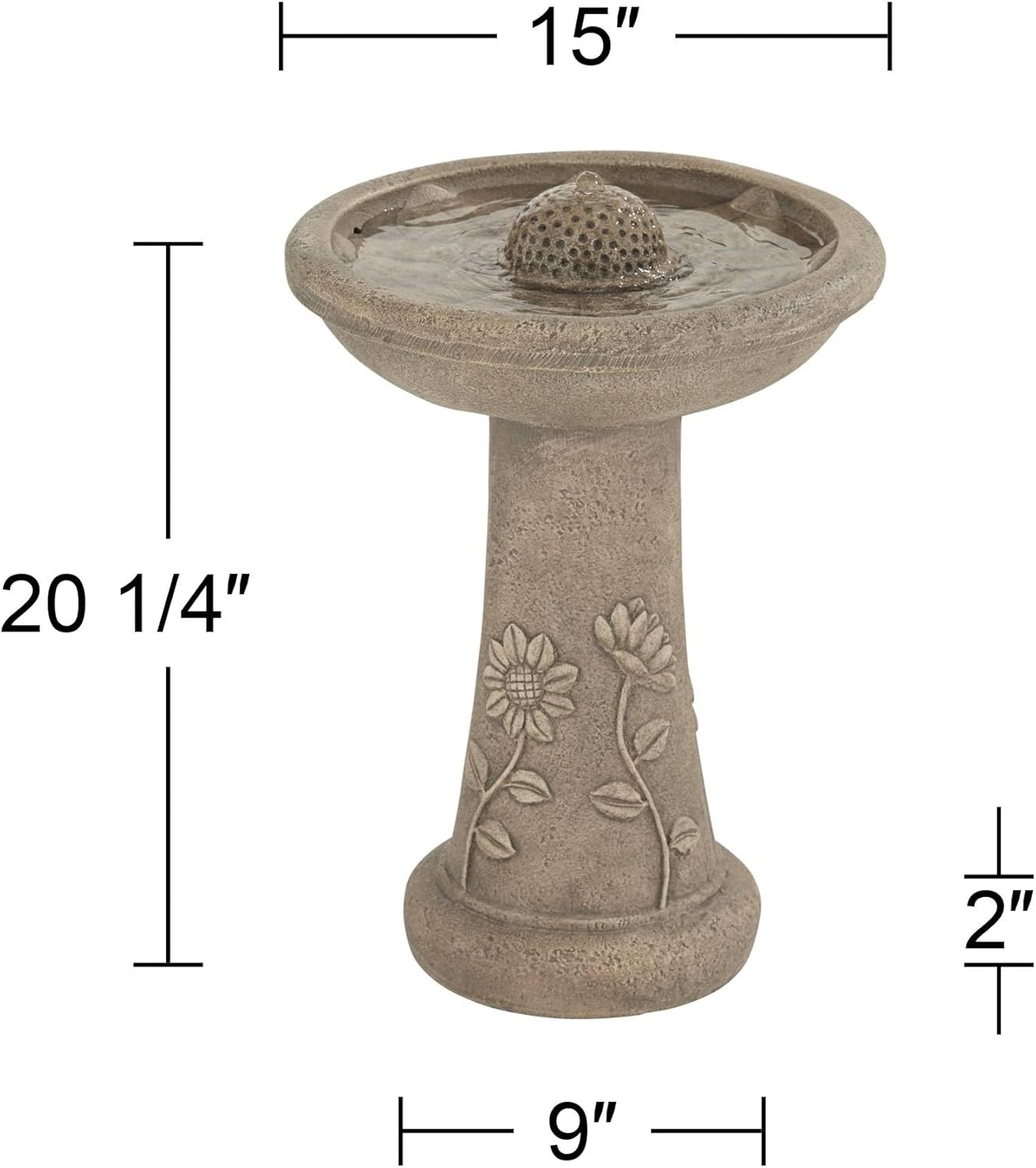 Missy Sunflower 20 1/4" High Large Rustic Outdoor Decor Gray Cement Floor Fountain with Light LED Standing Bird Bath Basin Water Feature for Outside Garden Patio Yard Backyard - John Timberland