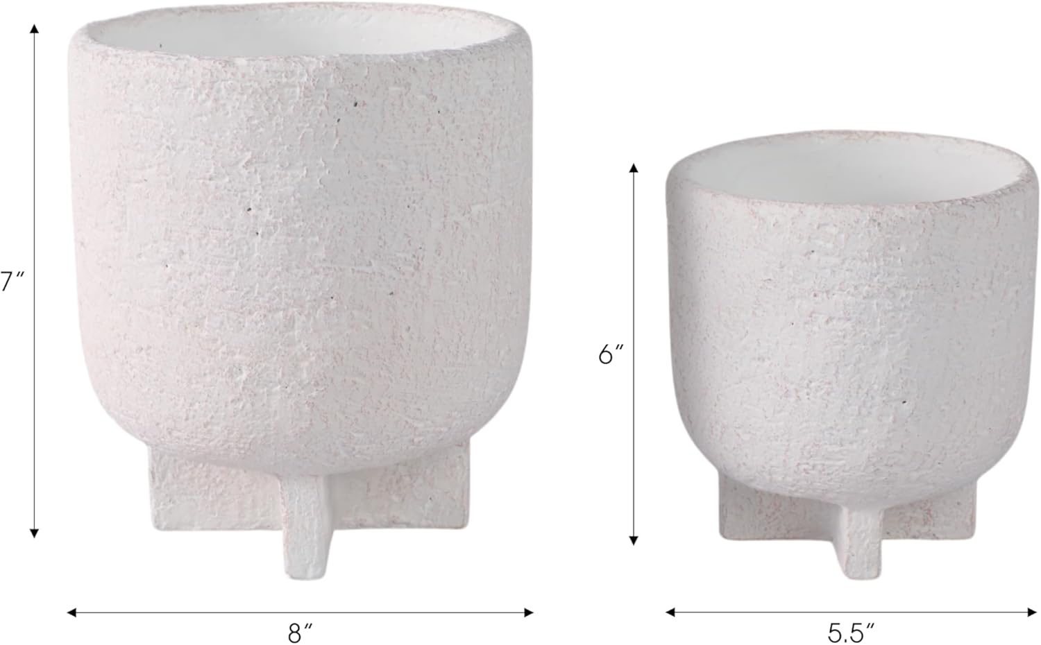 Decorative Ceramic Flower Pots for Home Decor – Planters with Textured Finish for Indoor and Outdoor Plants – Modern Pedestal Plant Pots for Garden, Patio, or Room Decor; Set of 2 – 8", 6" White
