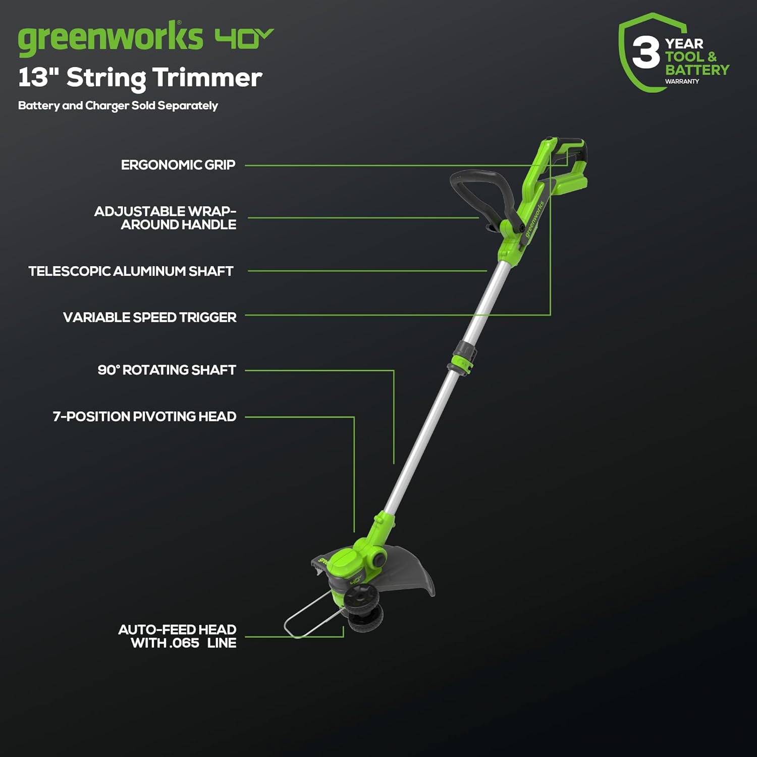 Greenworks 40V 13-Inch Cordless String Trimmer/Edger and Leaf Blower Combo Kit + 3 Bonus Spools, 2.0Ah Battery and Charger Included