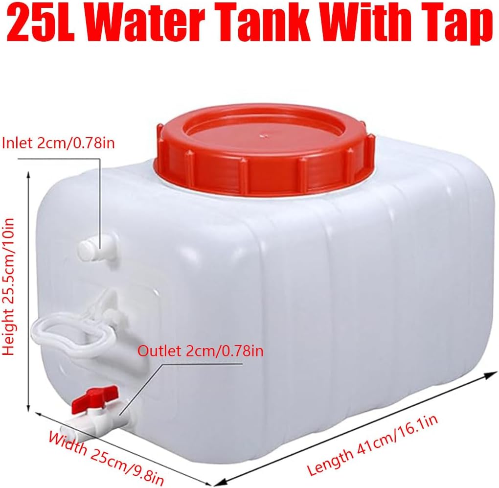 Plastic Water Tank 25L/35L/50L/80L/110L/200L Water Container，Rain Water Tank，Food-Grade Rectangular Thickened Water Tower with Faucet for Household Water Storage(Size:25L)
