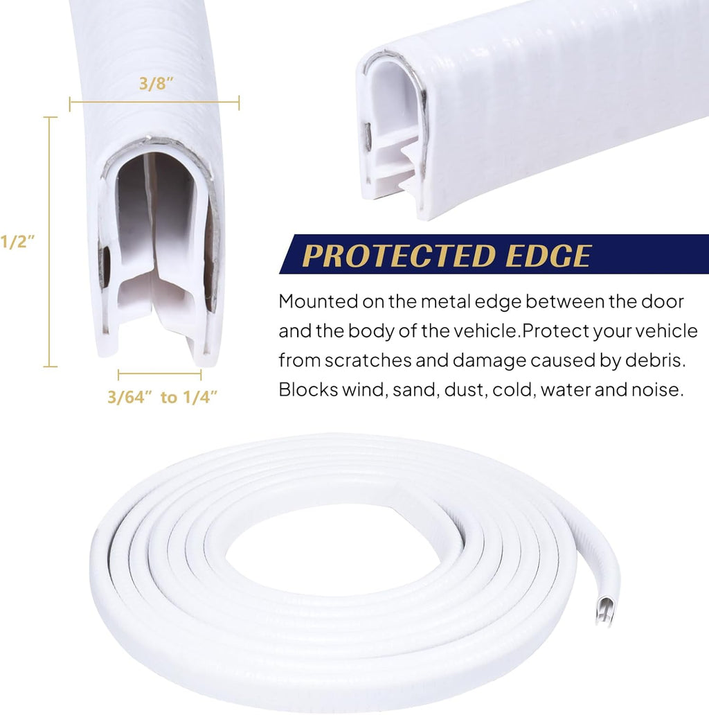 Edge Trim White U-Channel Rubber Trim Edge with Metal 1/2" X 3/8" - Fit Gap 3/64" to1/4 Car Door Edge Sealing Strip, PVC Weather Stripping with Steel, Metal Edge Protector, 6.5FT