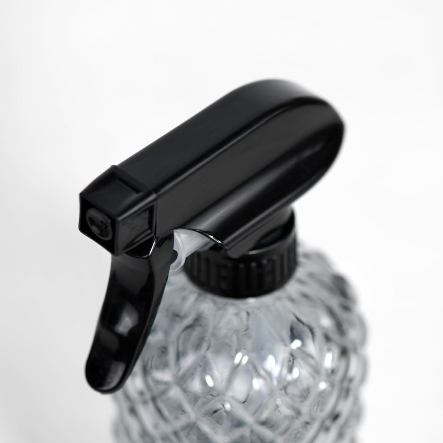 12Oz Glass Plant Spray Bottle, Gem Pattern Glass Sprayer, Watering Can with Black Plastic Top Pump, Handheld Watering Can for Indoor Outdoor Potted Plants and Greenery (Grey)