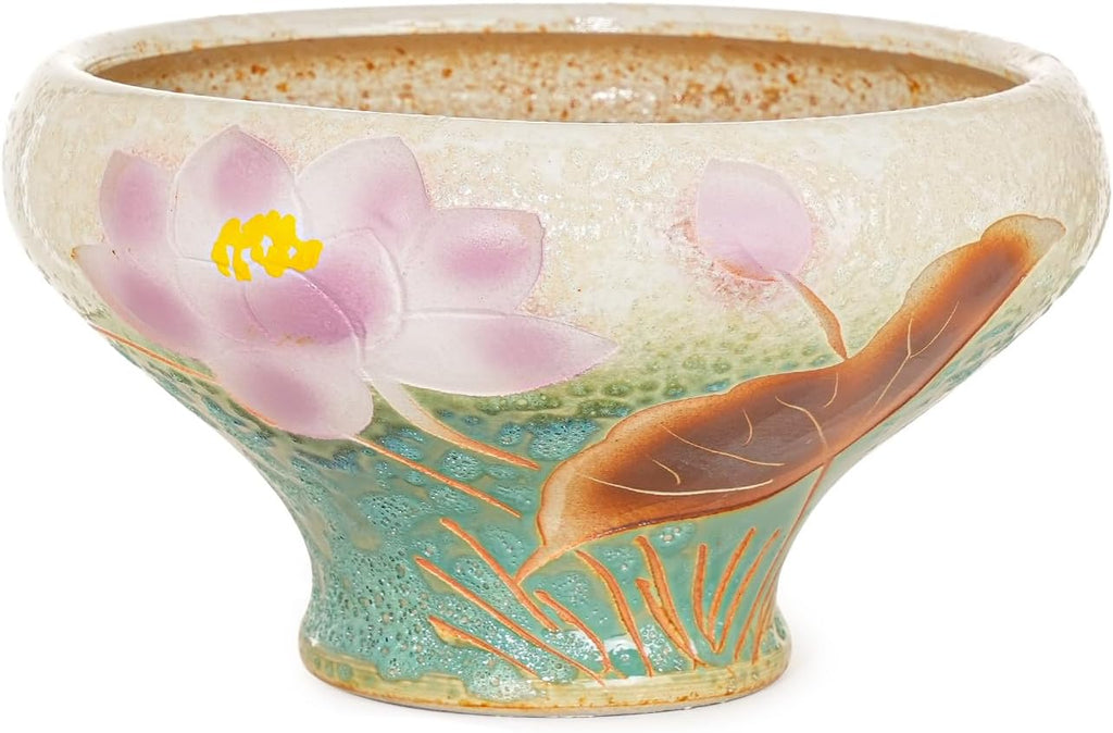 Sungmor 9.6 Inch Large Succulent Plant Pots, Pretty Hand Painted Ceramic Planter with Drainage, Indoor Outdoor Cactus Planter Bonsai Pot, Flower Pot for Indoor Plants Garden Windowsill Desktop Decor