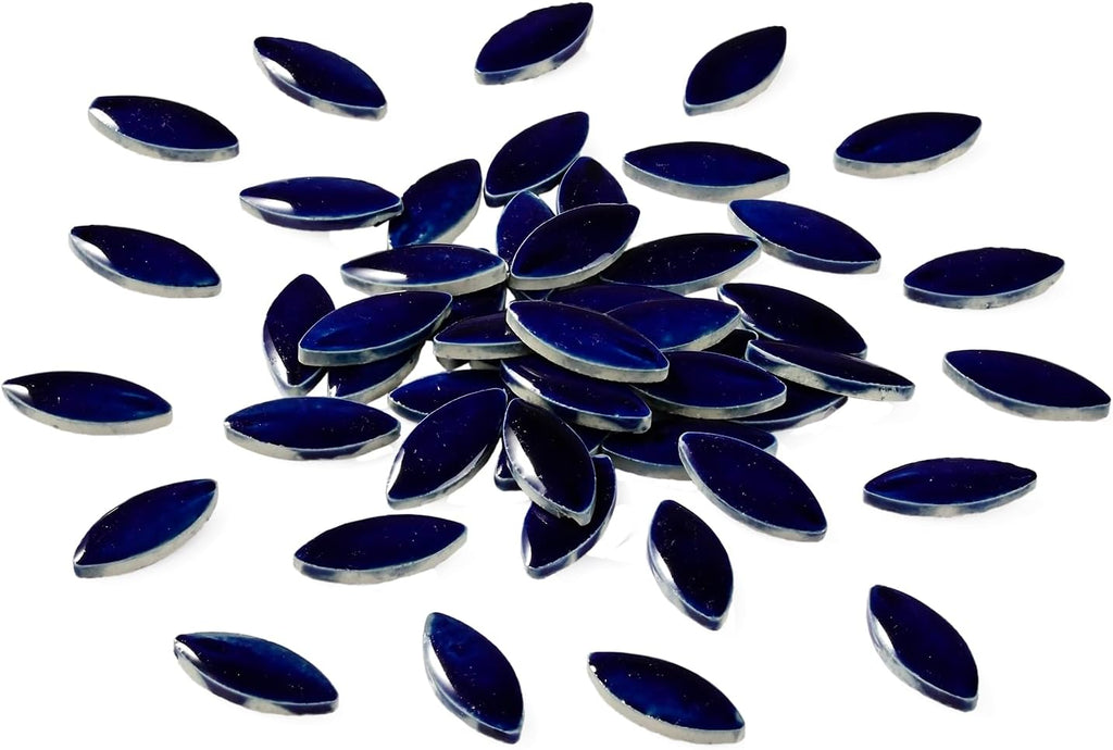 70 Pieces Petal Ceramic Tiles Mosaic Tiles, Bulk Ceramic Mosaic Pieces Stepping Stone Crafts Making Supplies for Home Outdoor Floor Vase Tabletop Decoration - Dark Blue