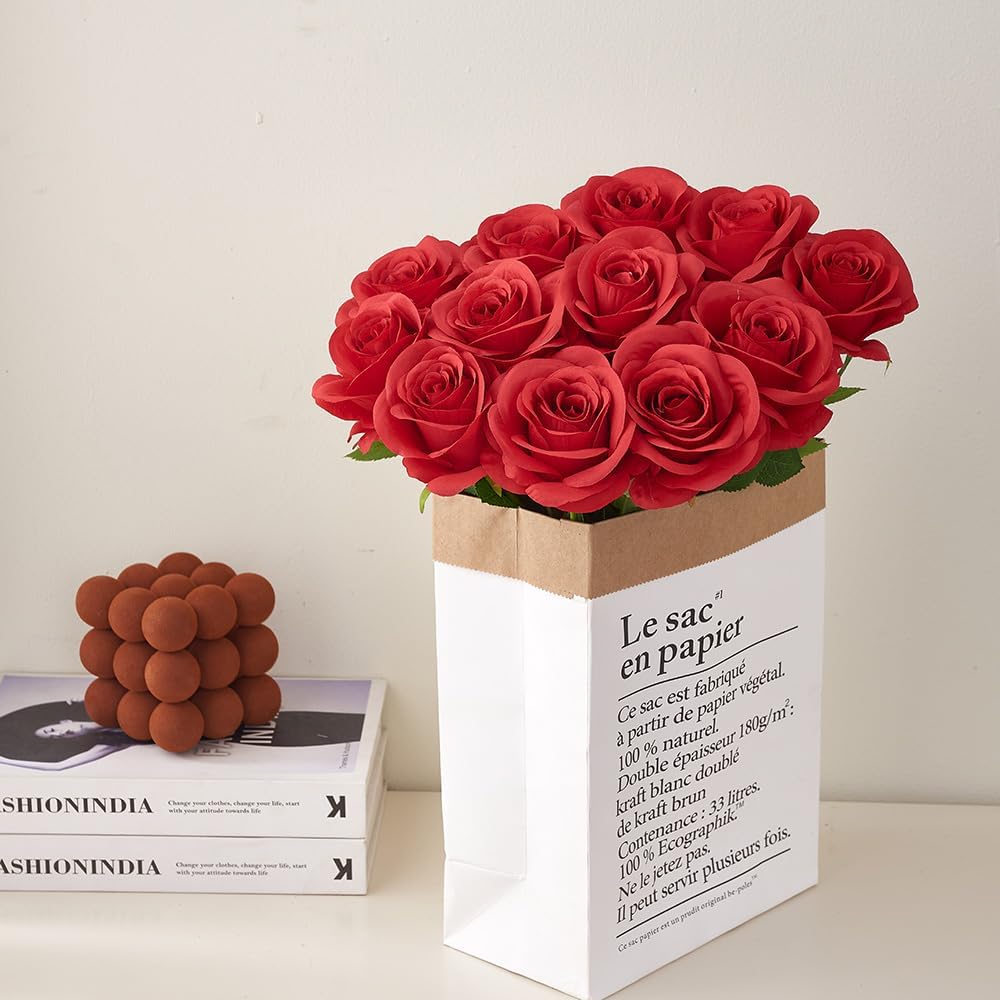 12pcs Roses Artificial Flowers Fake Roses Red Silk Roses Flowers Rose with Long Stems for Wedding Home Party Centerpieces Decorations