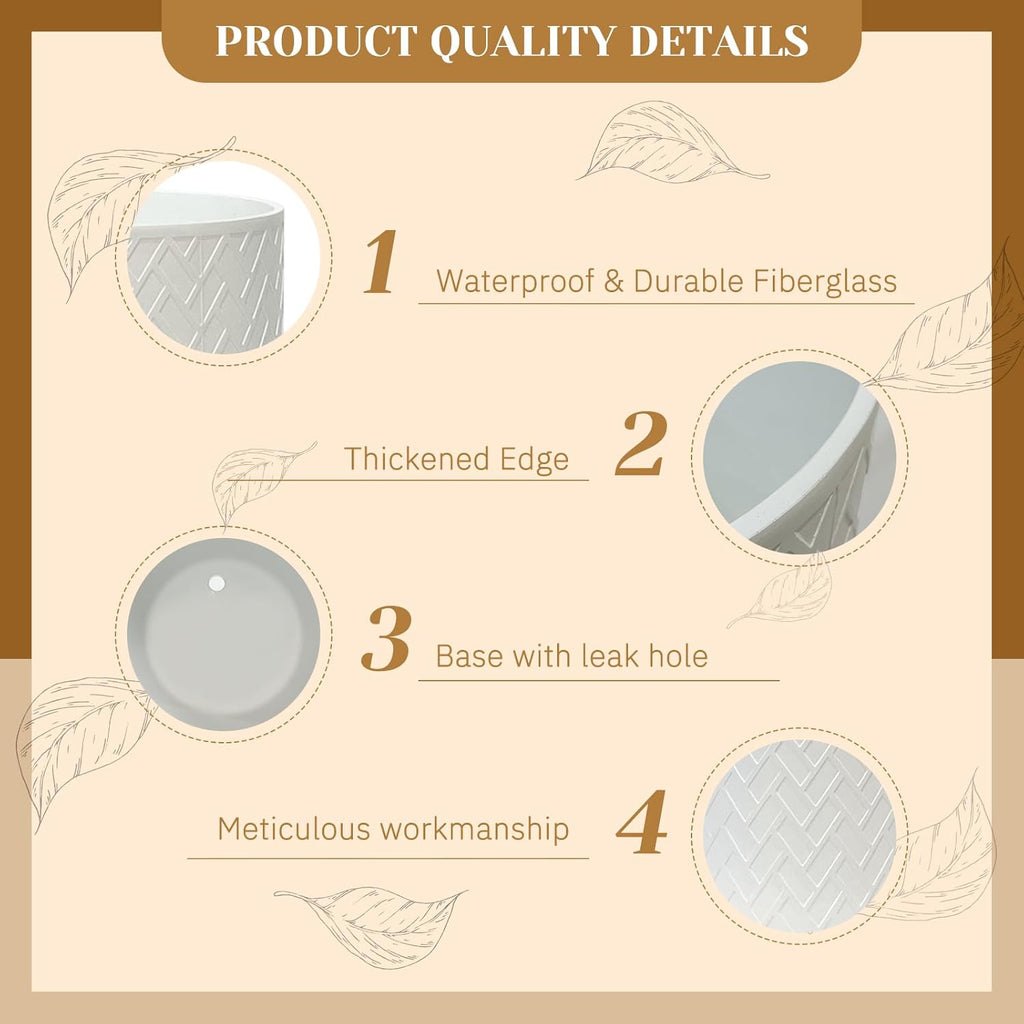 12 Inch Flower Pot Without Bracket with Drainage Holes Suitable for Indoor and Outdoor Decorative Planting (White Rectangle, 12 Inches)