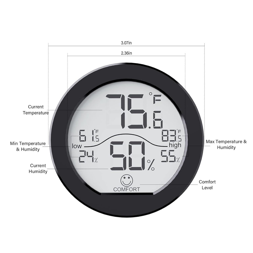 SECRUI Indoor Digital Hygrometer 3 Pack Room Thermometer and Humidity Gauge LCD with Max and Min Records (Black)