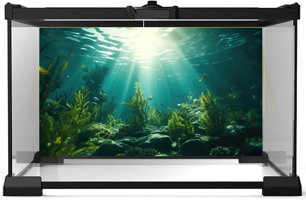 Ocean Aquarium Background Aquatic Plants with Rocks Terrarium Backdrop Sunlight Rays Deep Sea Fish Tank Background Aquarium Wallpaper Poster Decor Vinyl 30x18in
