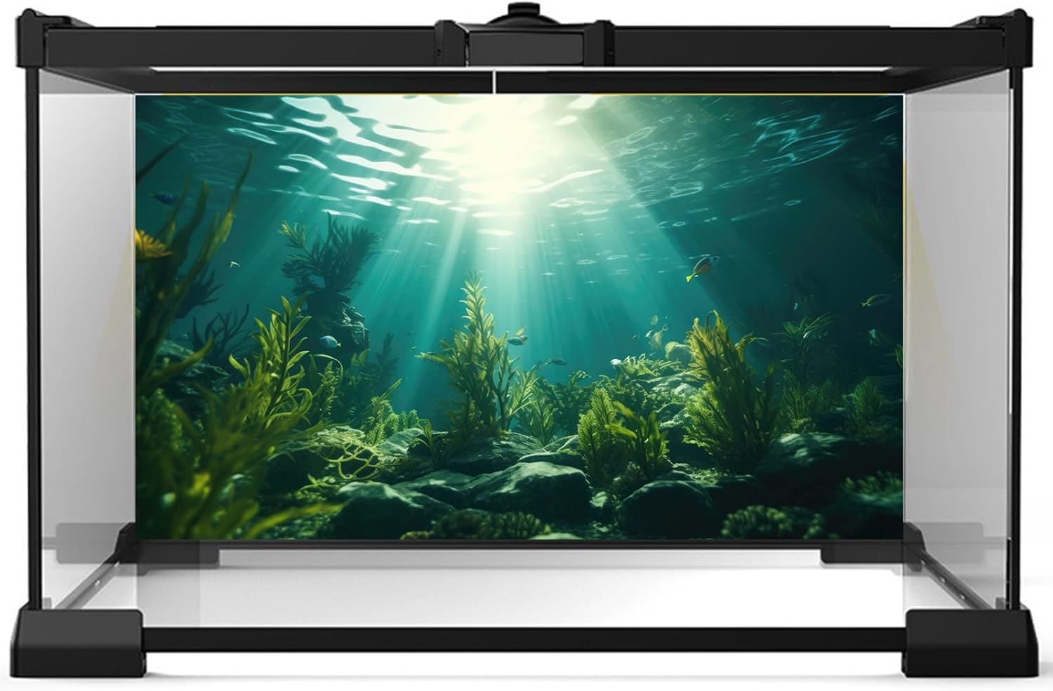 Ocean Aquarium Background Aquatic Plants with Rocks Terrarium Backdrop Sunlight Rays Deep Sea Fish Tank Background Aquarium Wallpaper Poster Decor Vinyl 72x16in